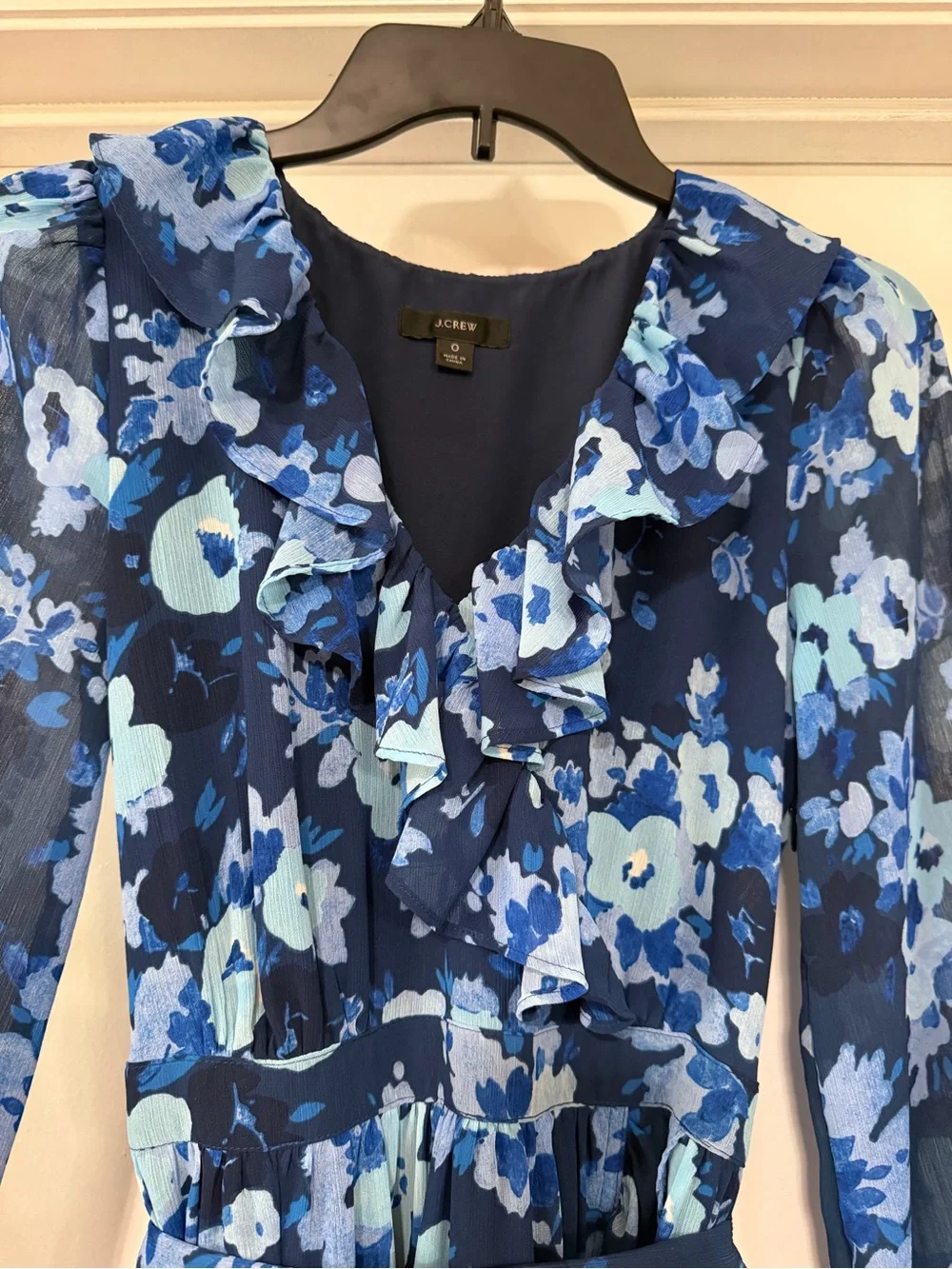 J. Crew Blue Floral Long Sleeve Maxi Dress
